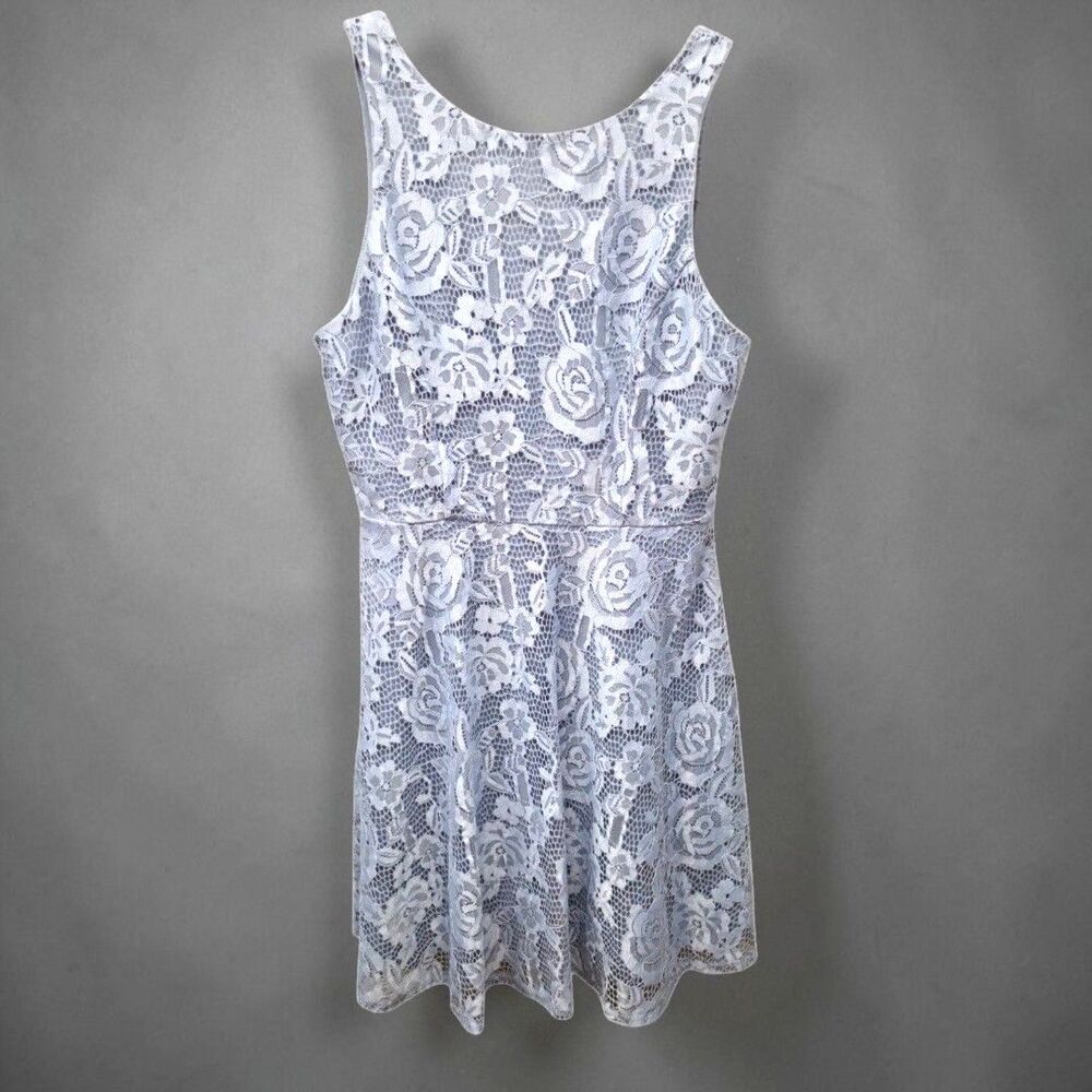 Speechless Floral Lace Skater Mini Dress Juniors Medium Blue Coquette Glam Y2K